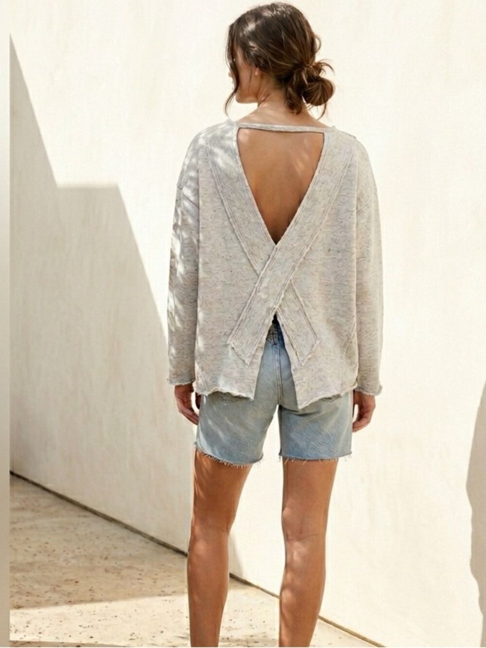 Saltwater Luxe Grey Open Back Loose Fit Pullover Sweater, size S